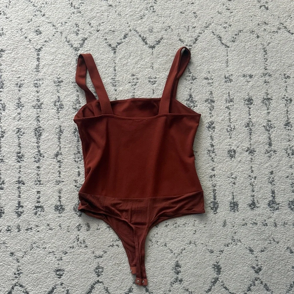 Lulu's Rust Red Square-Neck Ribbed Bodysuit - Picture 3 of 4